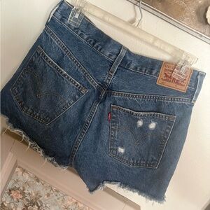 Levi's Blue Frayed Hem Distressed Denim Shorts